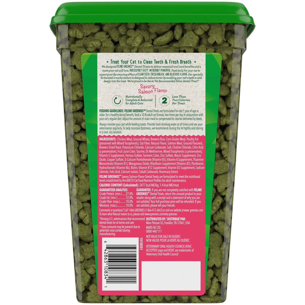Feline Greenies Dental Natural Cat Treats, Savory Salmon Flavor, 21 oz. Tub