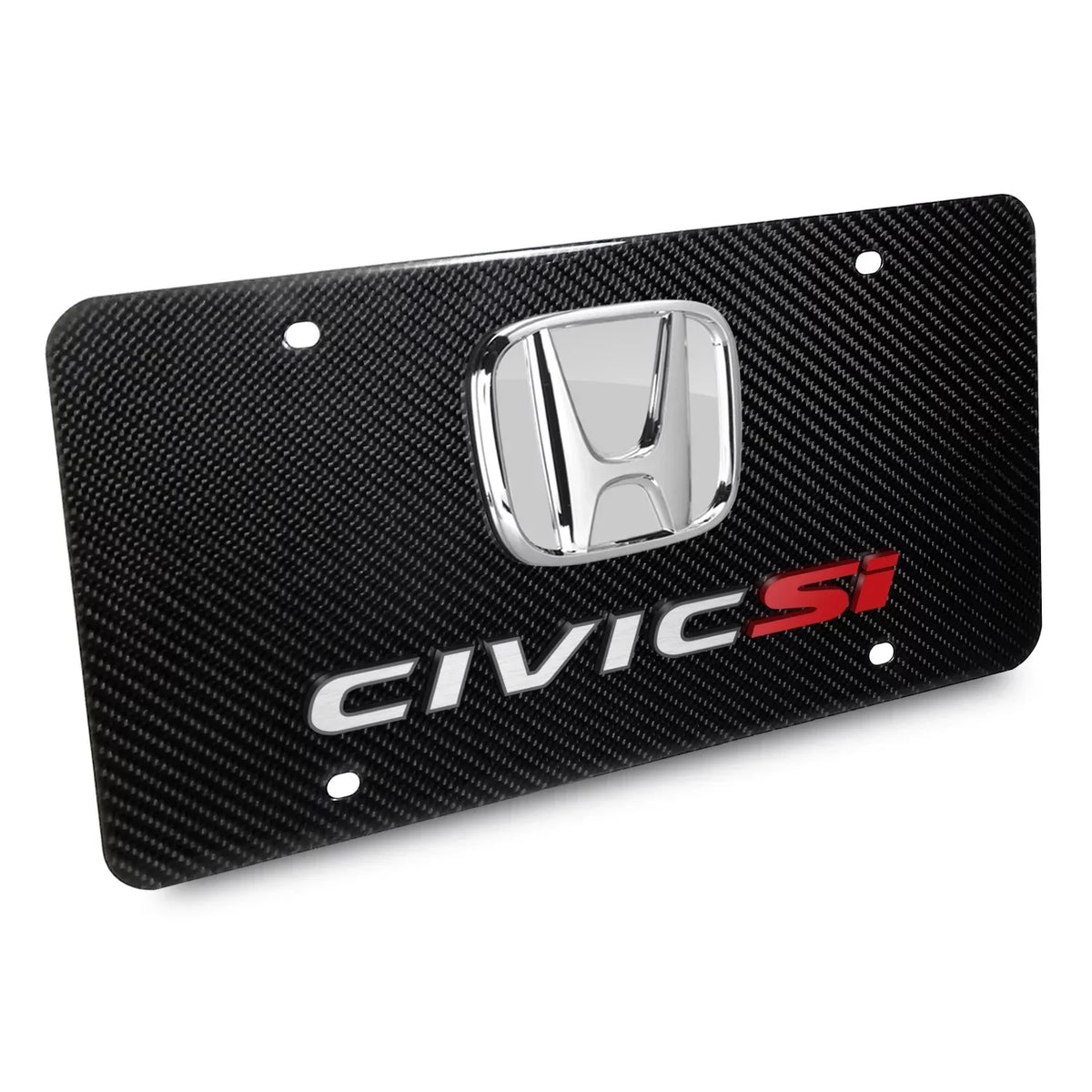 Honda Civic Si 3D Chrome Logo Dual 100% Real Carbon Fiber License Plate