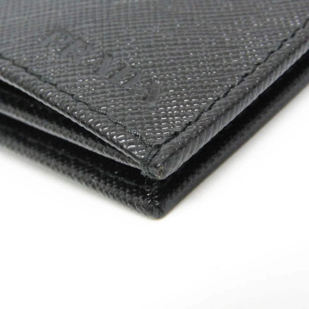 Pre-Owned Prada Saffiano 2M0836 Men's Leather Long Wallet (bi-fold) Black (Good)