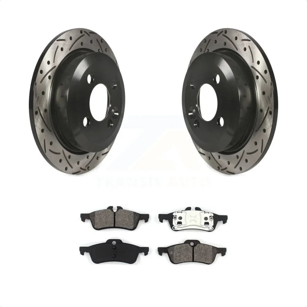 Transit Auto - Rear Coated Drilled Slotted Disc Brake Rotors And Semi-Metallic Pads Kit For Mini Cooper KDS-100458