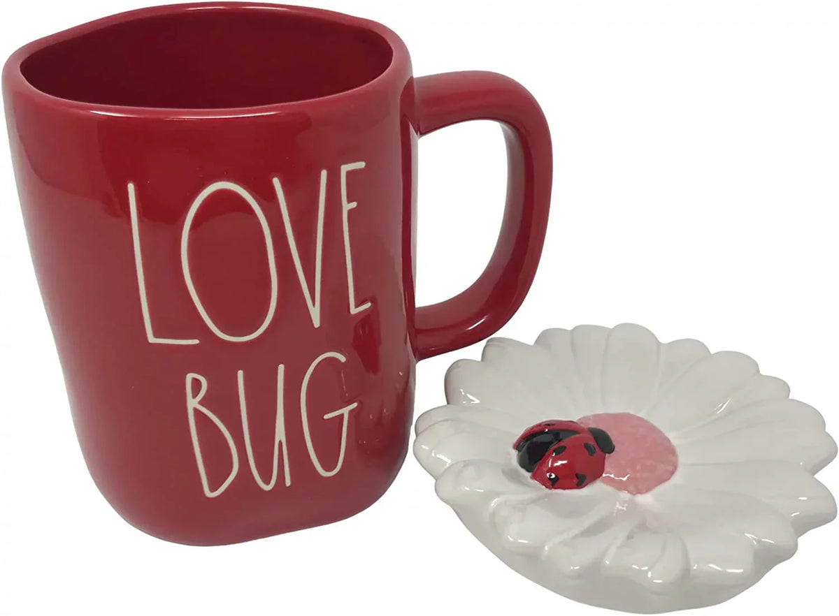 Rae Dunn by Magenta Love Bug Red Ceramic Mug with White Top and Red Ladybug Black LL Letters Valentine's Day