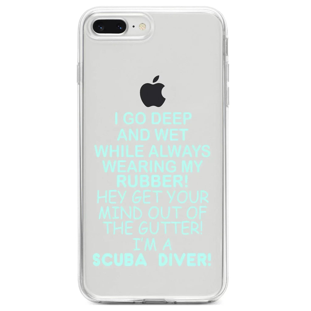 DistinctInk Clear Shockproof Hybrid Case for iPhone 7 PLUS / 8 PLUS (5.5" Screen) TPU Bumper Acrylic Back Tempered Glass Screen Protector - I Go Deep & Wet Wearing My Rubber Scuba Diving