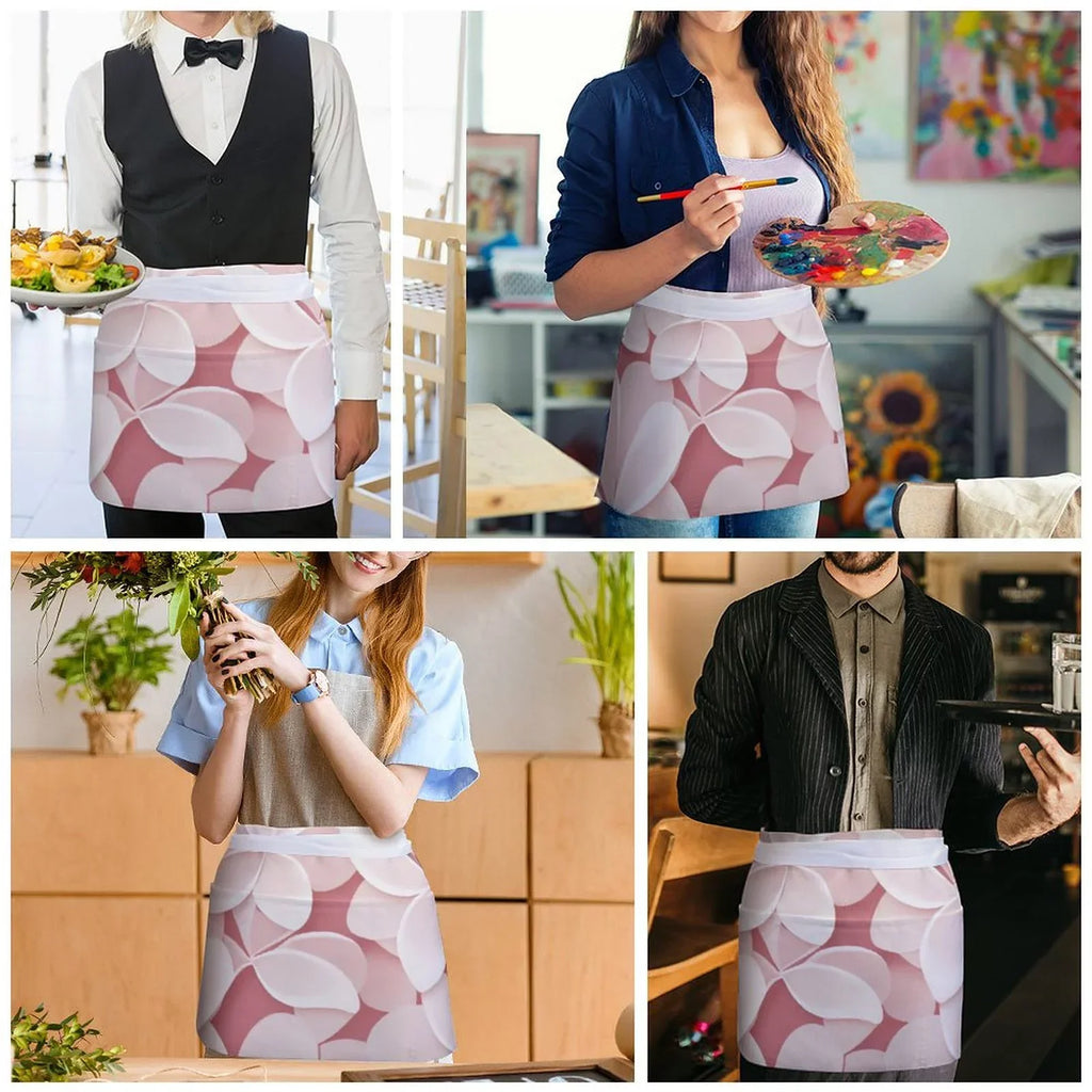 Pink Petal Half Body Apron Women's Polyester Material Durable and Fashionable Cooking with Pocket