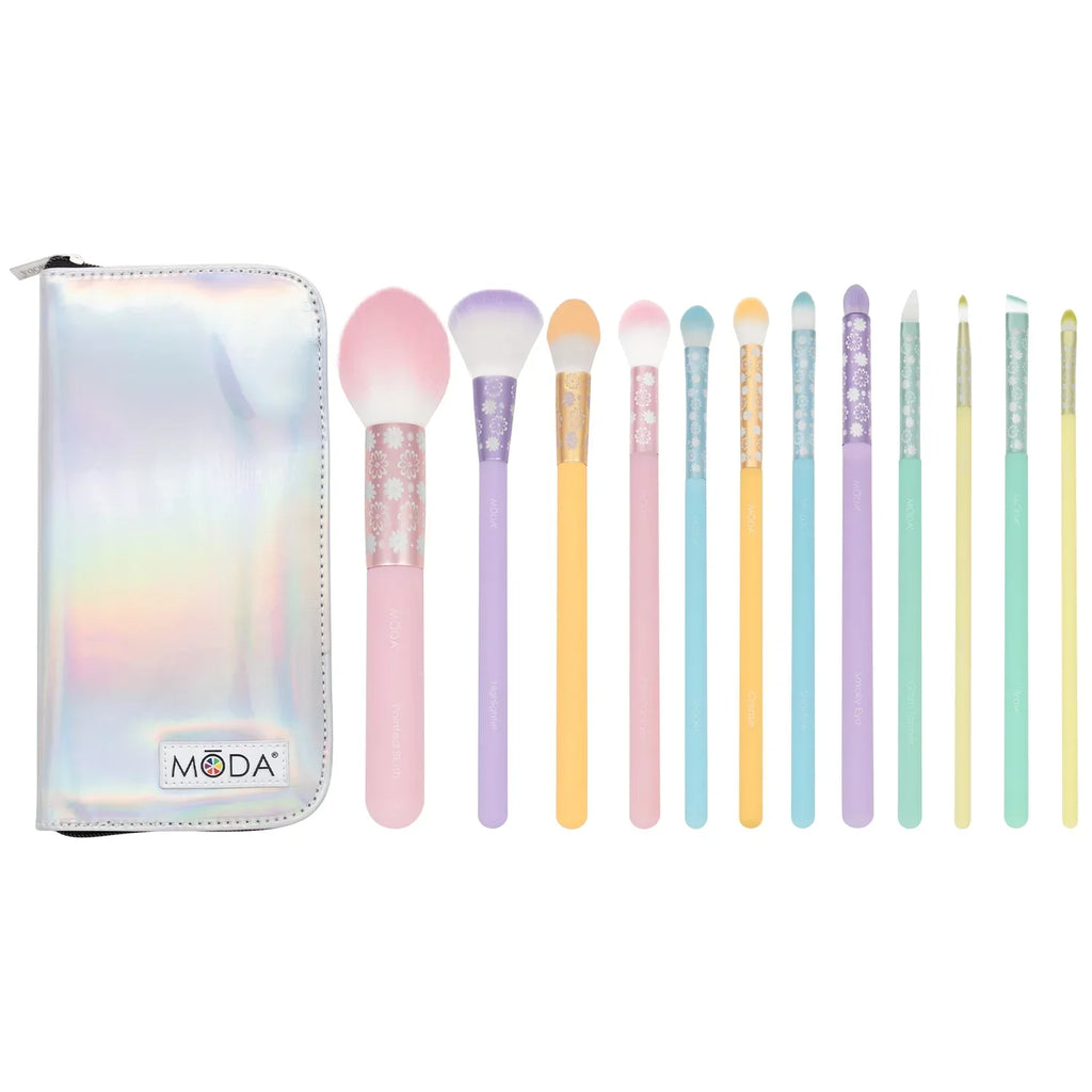 Moda Brush Posh Pastel Signature 13pc Makeup Brush Set, Includes Highlighter, Crease, and Shader Makeup Brushes
