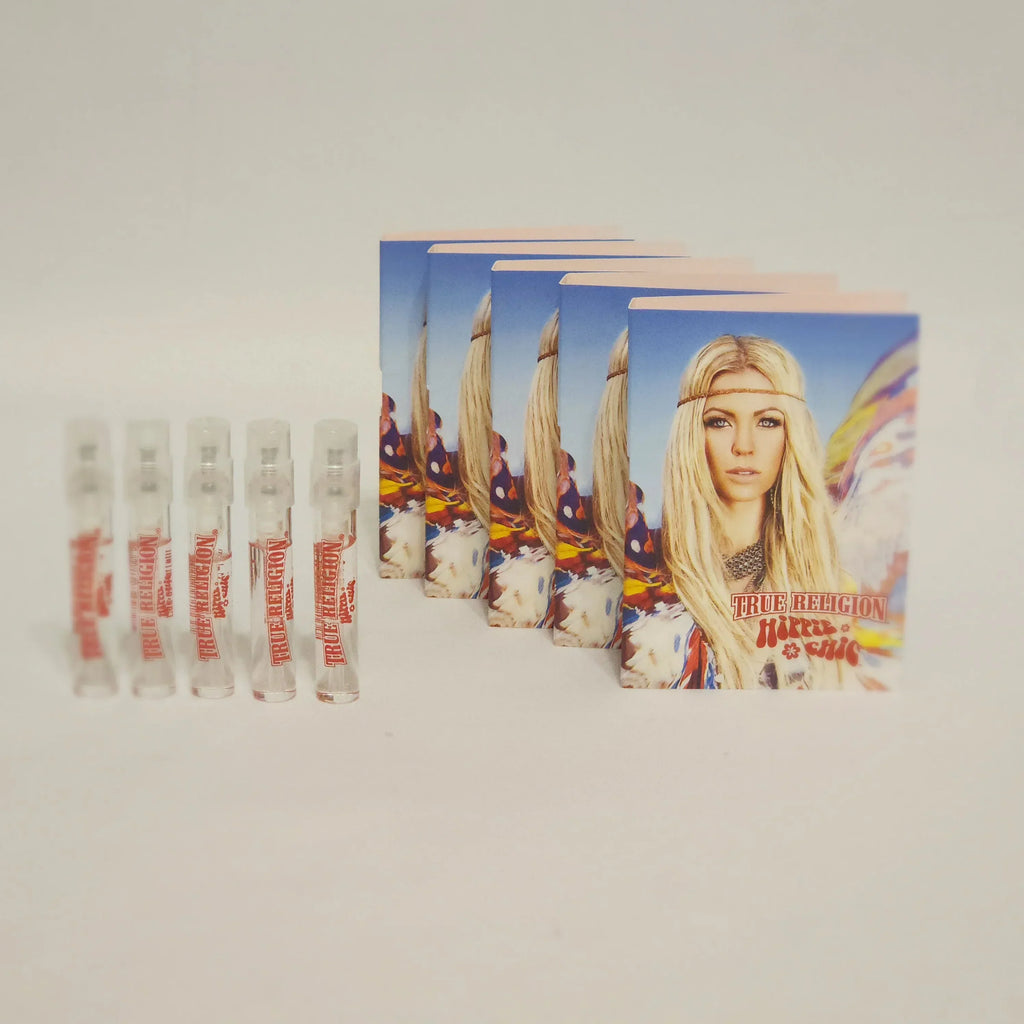 5 Sample Vials: Hippie Chic True Religion women 0.05 oz / 1.52 ml EDP Spray