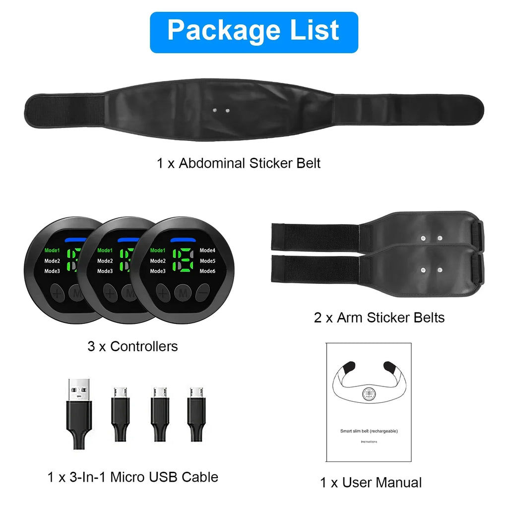 iMounTEK Muscle Stimulator Workout Equipment Abdominal Toning Belt ABS Training Fitness Equipment Waist Trimmer Belt, 6 Modes, 18 Intensity Levels, Home Office Equipment