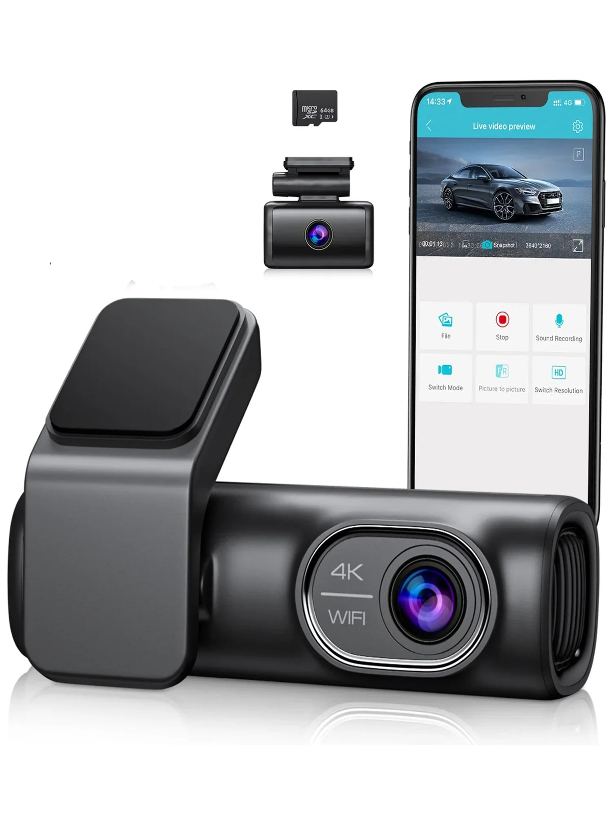 Dual Dash Cam Front and Rear, OMBAR 4K 1080P 5G WiFi & GPS Full HD Car Dashcam with 64G SD Card, WDR Night Vision, 24h Parking Mode, 170°Wide, G-Sensor, Loop Recording, APP