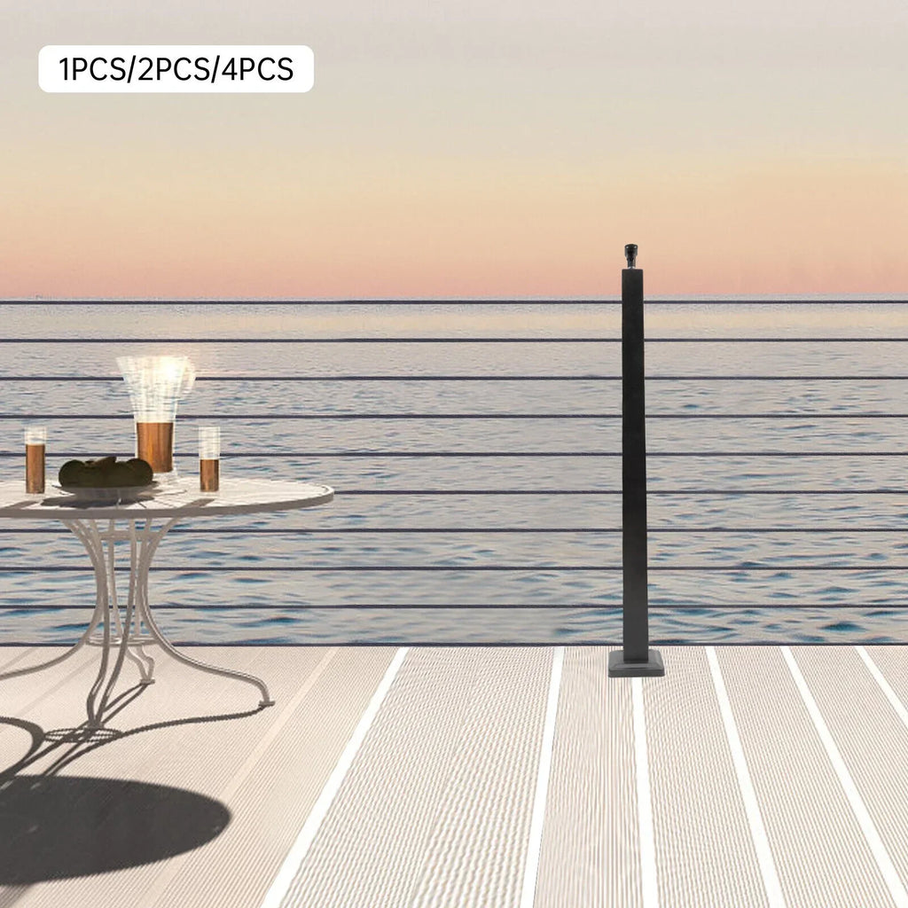 36"x2"x2" Cable Railing Post Adjustable Top Level drilled Post Level Line Post Top Mount Stainless Steel Black Finish Wood Concrete Level Deck