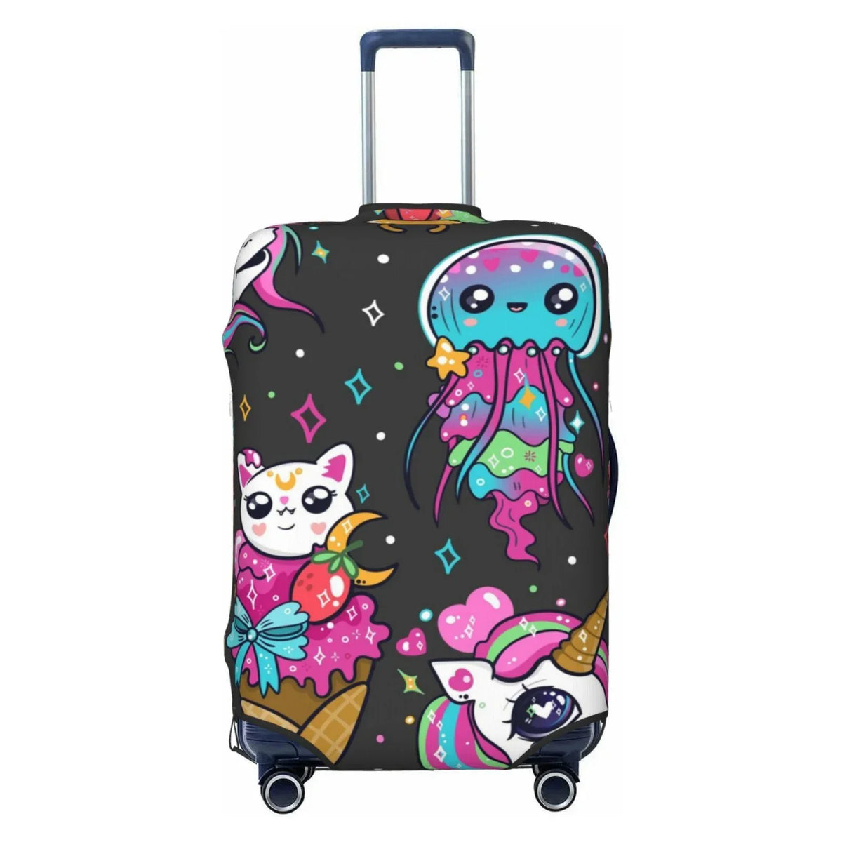 Fotbe Rainbow Unicorn And Cat Icecream Luggage Cover Protector,Suitcase Cover Protector Fit 18-32 Inch Luggage,Washable Protector Covers Dust And Stratch Resistance