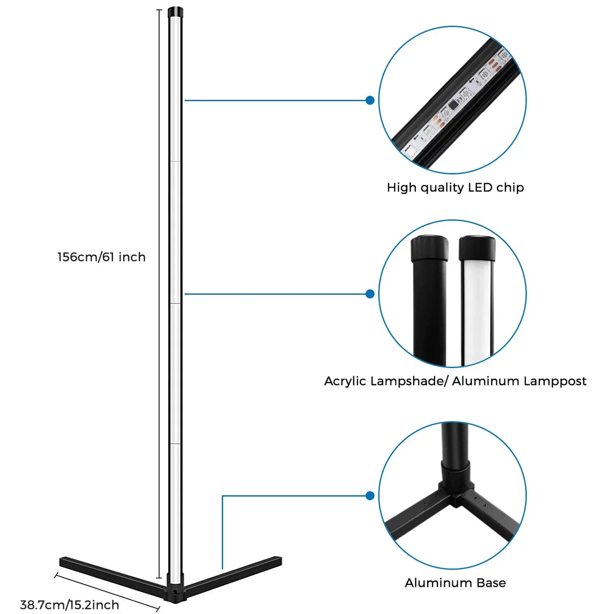 eco4life WiFi Smart Floor Standing LED Lamp, Color Changing, Dimmable, Music Syn